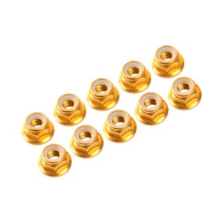 3MM. ALU. NYLON NUT W/FLANGED GOLD (10PCS)