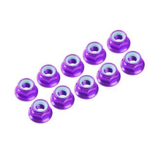 4 MM. ALU. NYLON NUT W/FLANGE PURPLE (10 PCS)