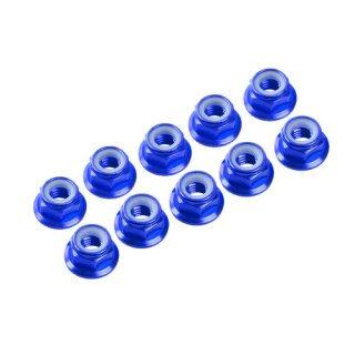 4 MM. ALU. NYLON NUT W/FLANGE BLUE (10 PCS)