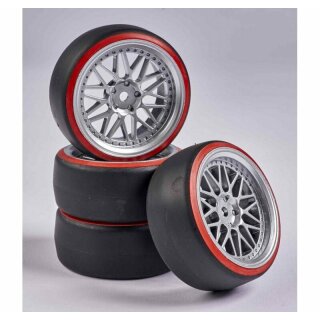 Carson 1:10 Räderset Drift (4) silber/rot
